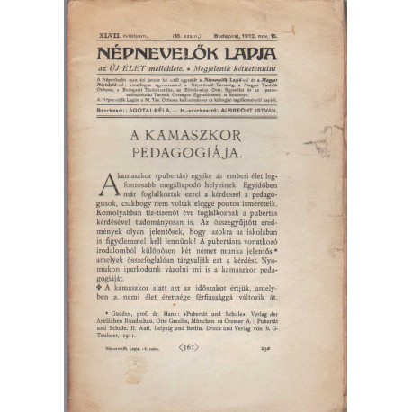 A kamaszkor pedagógiája - Népnevelők Lapja 1912. nov. 15.