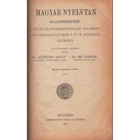 Magyar nyelvtan (1928) (Alapismeretek)