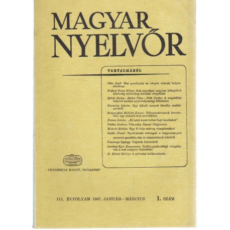 Magyar Nyelvőr 1987. (1, 2, 4. szám)