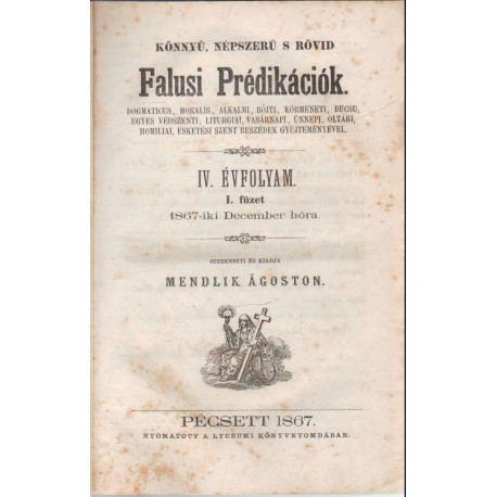 Könnyű, népszerű s rövid Falusi prédikációk (1867)