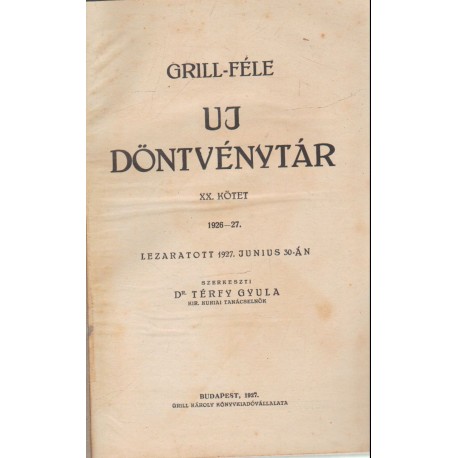 Új Döntvénytár 1926-27. XX. kötet