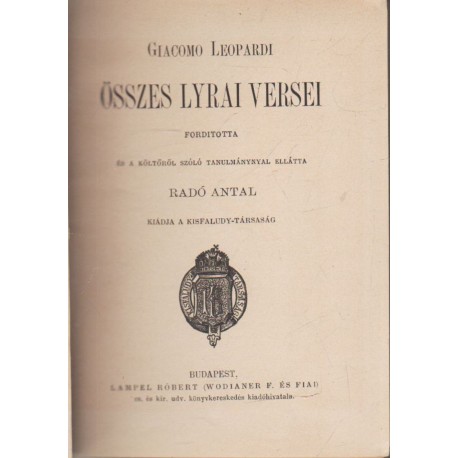 Giacomo Leopardi összes lírai versei