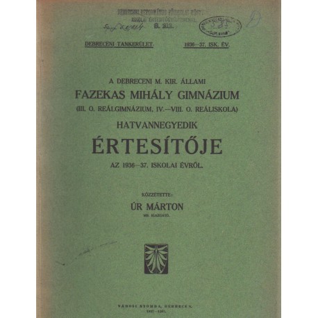 A Debreceni Fazekas Mihály Gimnázium Évkönyve 1943-44