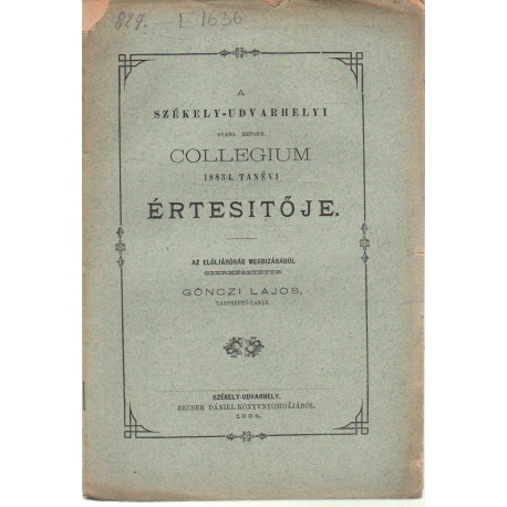 Székelyudvarhelyi Evang.Reform. Collegium értesítője 1883-1884