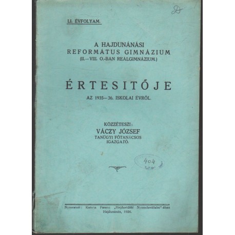 Hajdúnánási Református Gimnázium értesítője 1935-1936