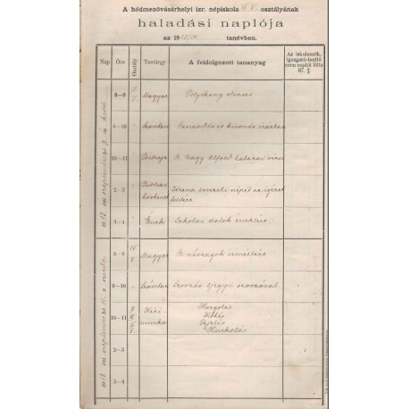 A hódmezővásárhelyi izraelita népiskola IV-V. oszt. haladási naplója 1913-14